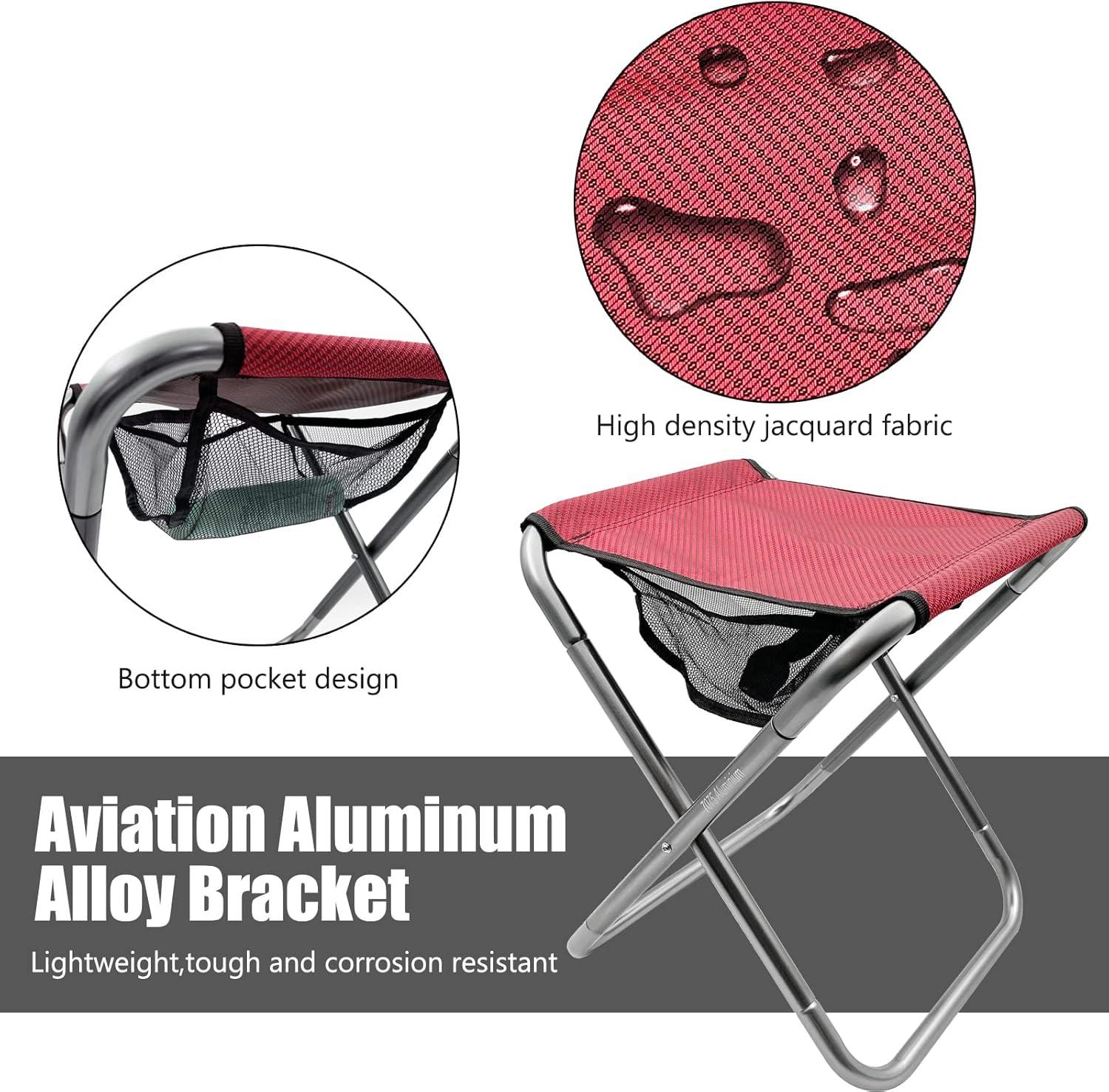 Folding Camping Stool, 16 Inch Tall Portable Folding Stool Aluminum Alloy Lightweight Stool Seat Red Foldable Stool with Carry Bag for Fishing Outdoor Camping Hiking and BBQ