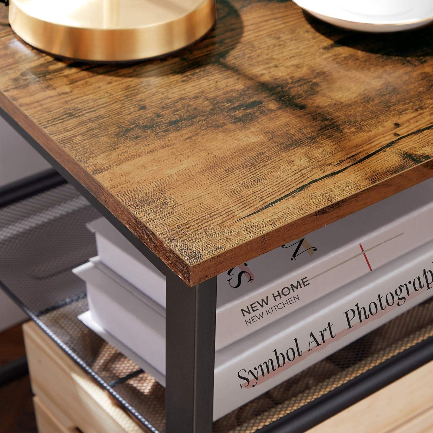 Vasagle Nightstand Set of 2 Side Table End Table for Living Room Stable Metal Frame, Rustic Brown and Black