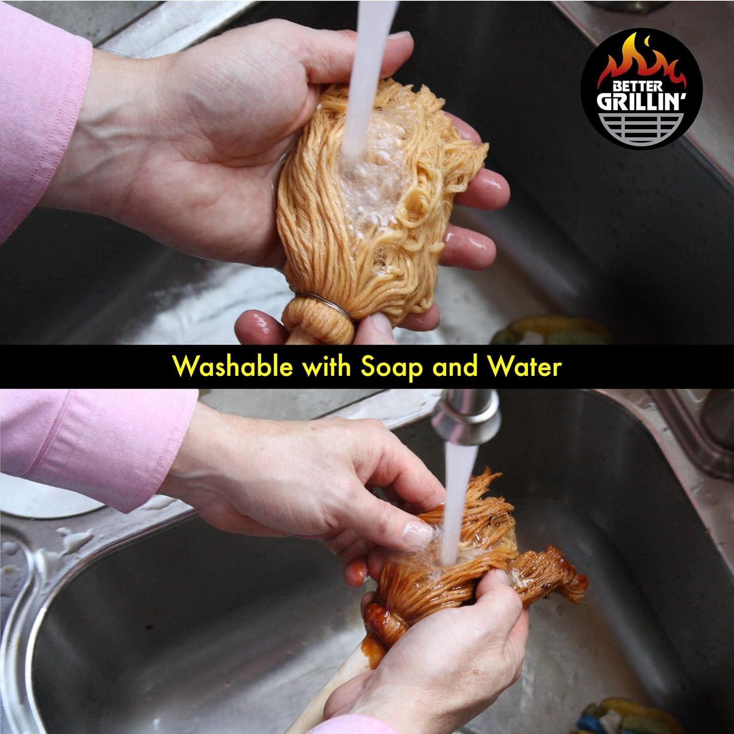 Better Grillin BBQ Basting Mop Brush, Applies Marinades & Sauces, Washable, 16" Handle, 2 Pack