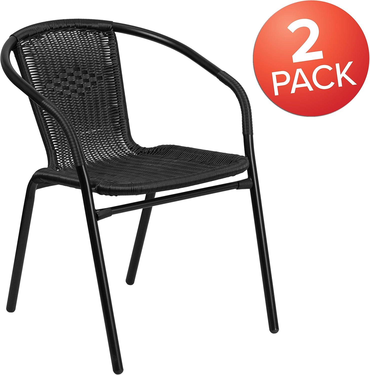 Black Rattan Indoor-Outdoor Stackable Dining Chairs with Metal Frame