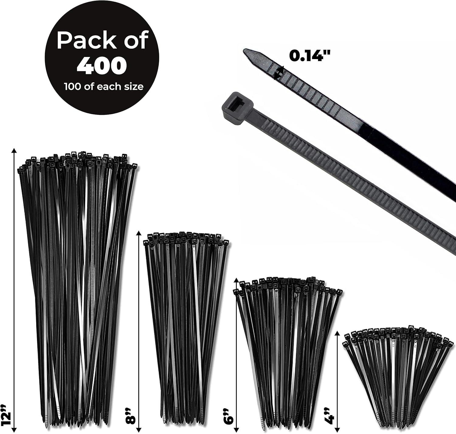 Bolt Dropper Zip Tie Kit 4" 6" 8" Black White 18lb To 50lb Tensile Strength 400 Pack