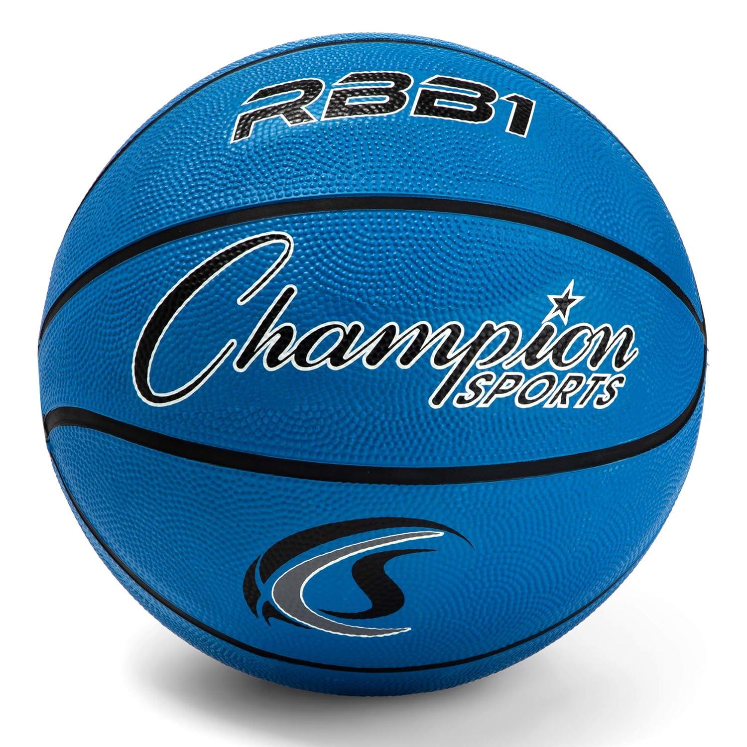 Champion Sports Rubber Official Basketball, Heavy Duty - Pro-Style Basketballs, and Sizes - Premium Basketball Equipment, Indoor Outdoor - Physical Education Supplies (Size 7, Blue)