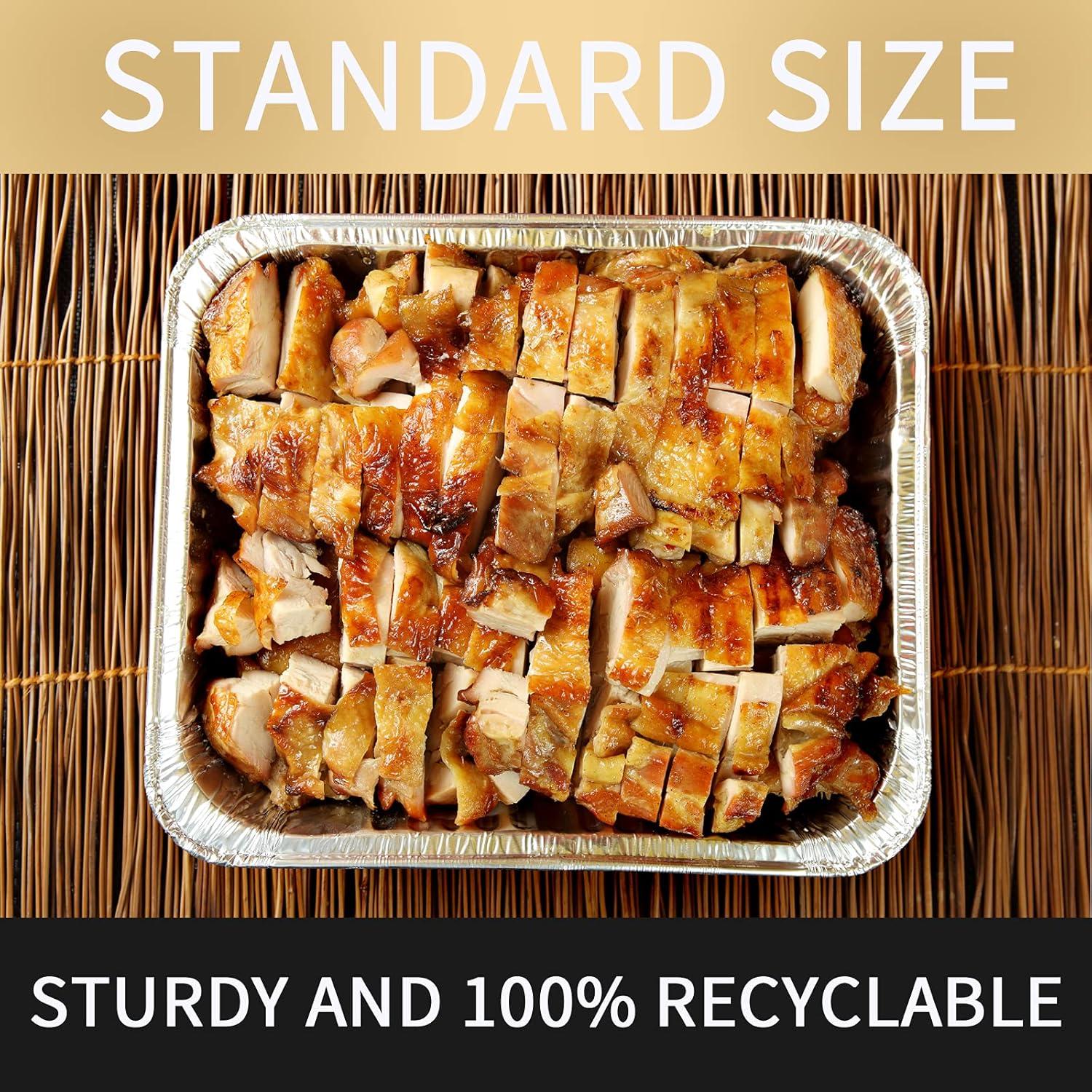 9x13 Aluminum Foil Pans (10 Pack), Disposable Half Size Deep Foil Pans, Cookware, Food Prepping, Large Pans for Baking, Reheating, Grilling