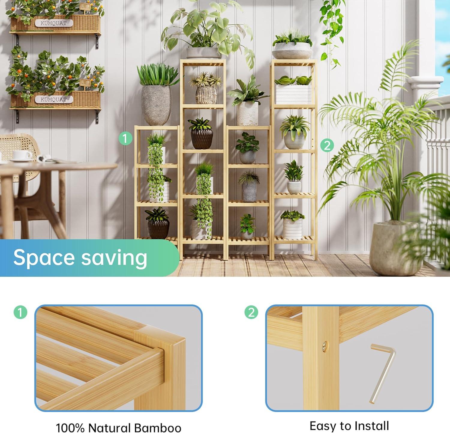 4-Tier Bamboo Bathroom Shelf, Narrow Shelving Unit, Multifunctional Storage Rack, Corner Rack, for Kitchen, Living Room, Bedroom, Entryway, Bathroom, Natural UBCB54Y