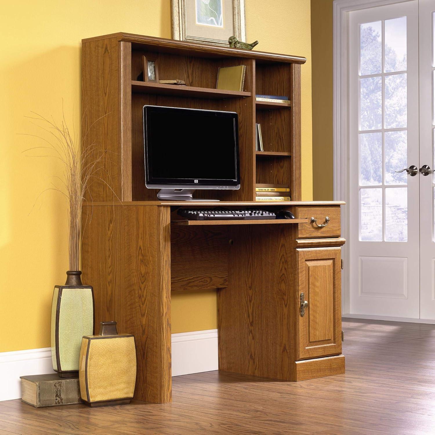 Carolina Oak Wood Computer Desk with Hutch and Drawer