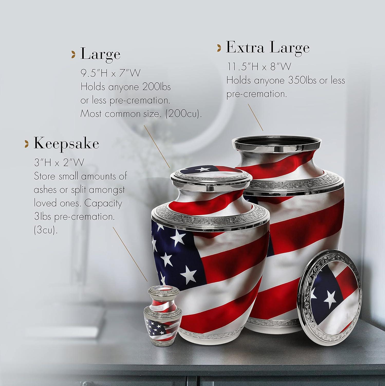Commemorative Cremation Urns American Flag Metal 200 cu Keepsake Cremation Urn