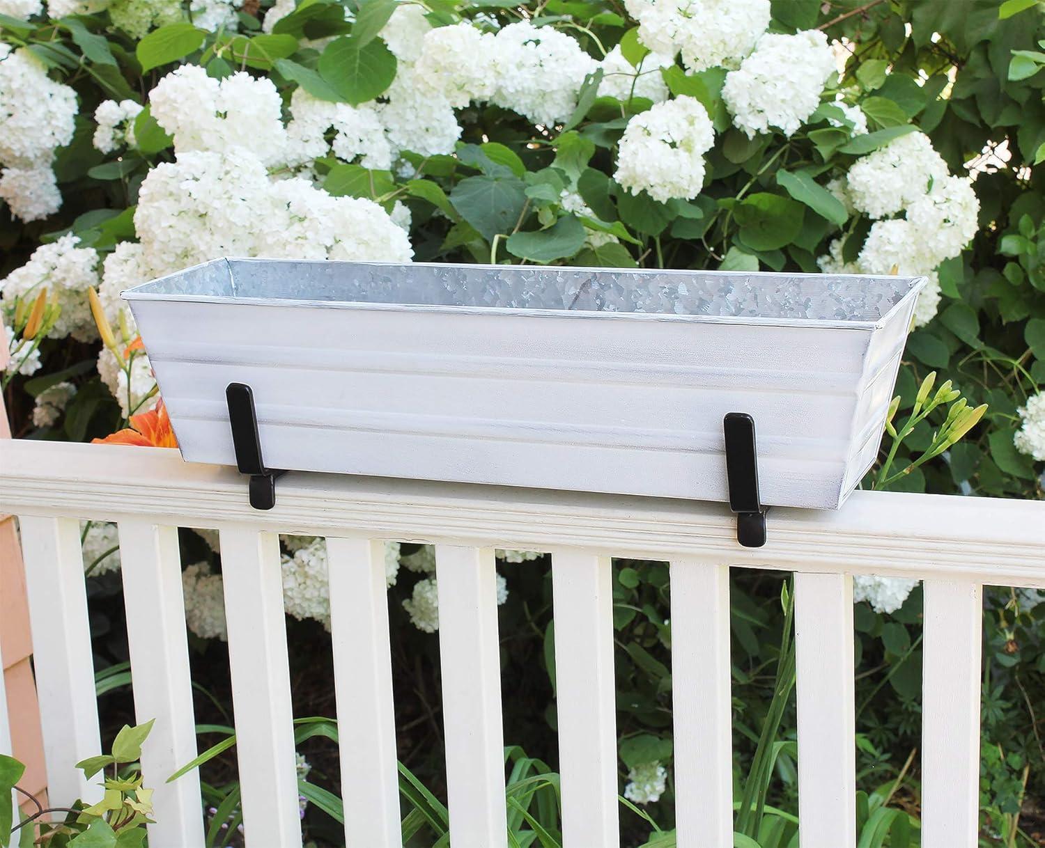 Small Galvanized Metal Rectangular Planter Box with Brackets for 2" x 4" Railings Cape Cod White - ACHLA Designs