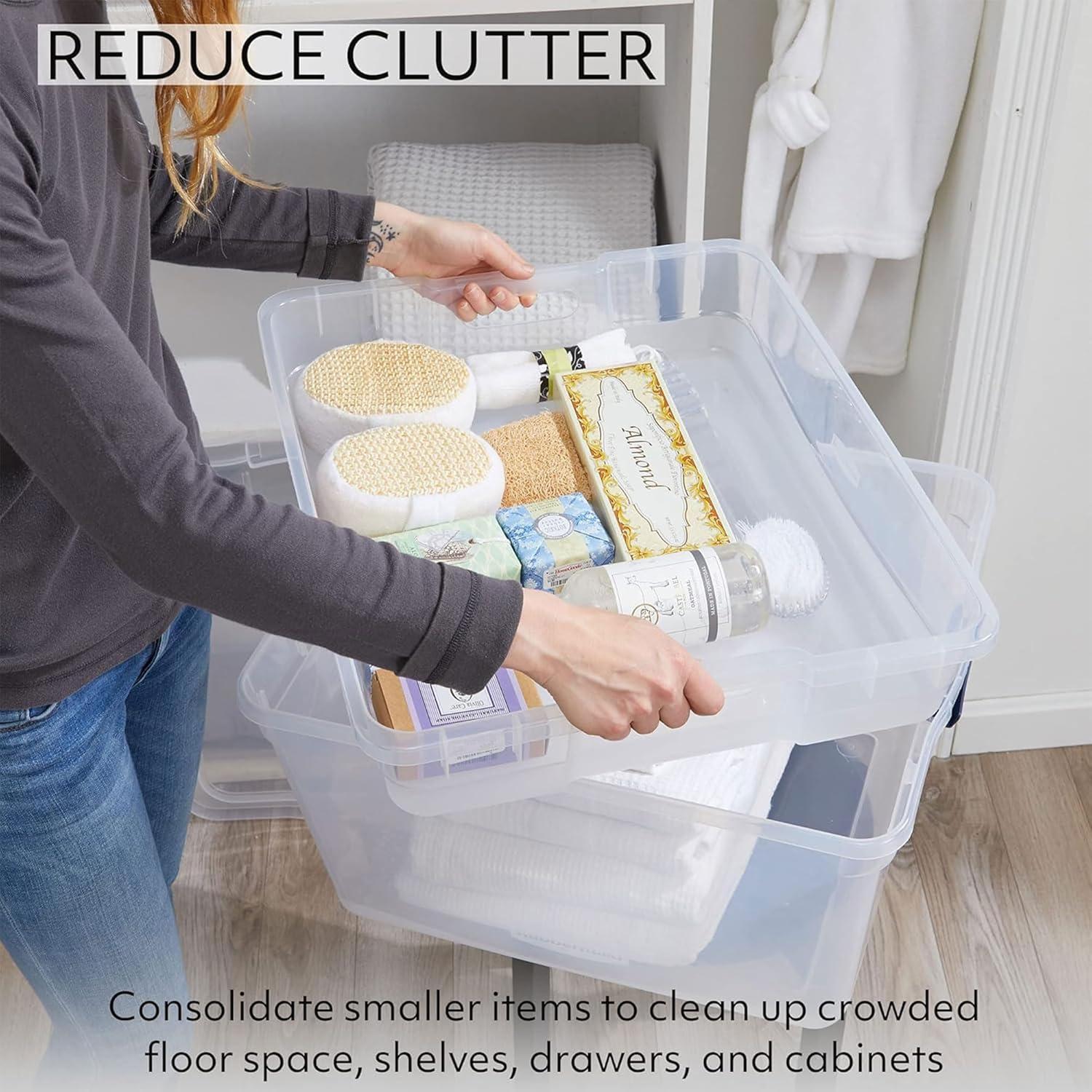 Clear Stackable Plastic Storage Bins with Latching Lids, 71 Quart