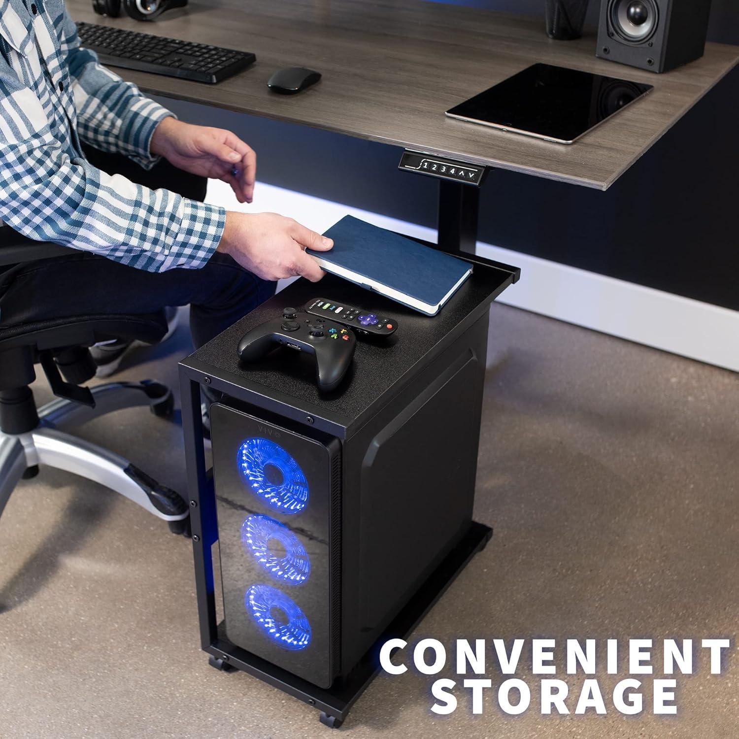 VIVO Black Mobile PC Cart with Storage, Computer Tower Floor Stand