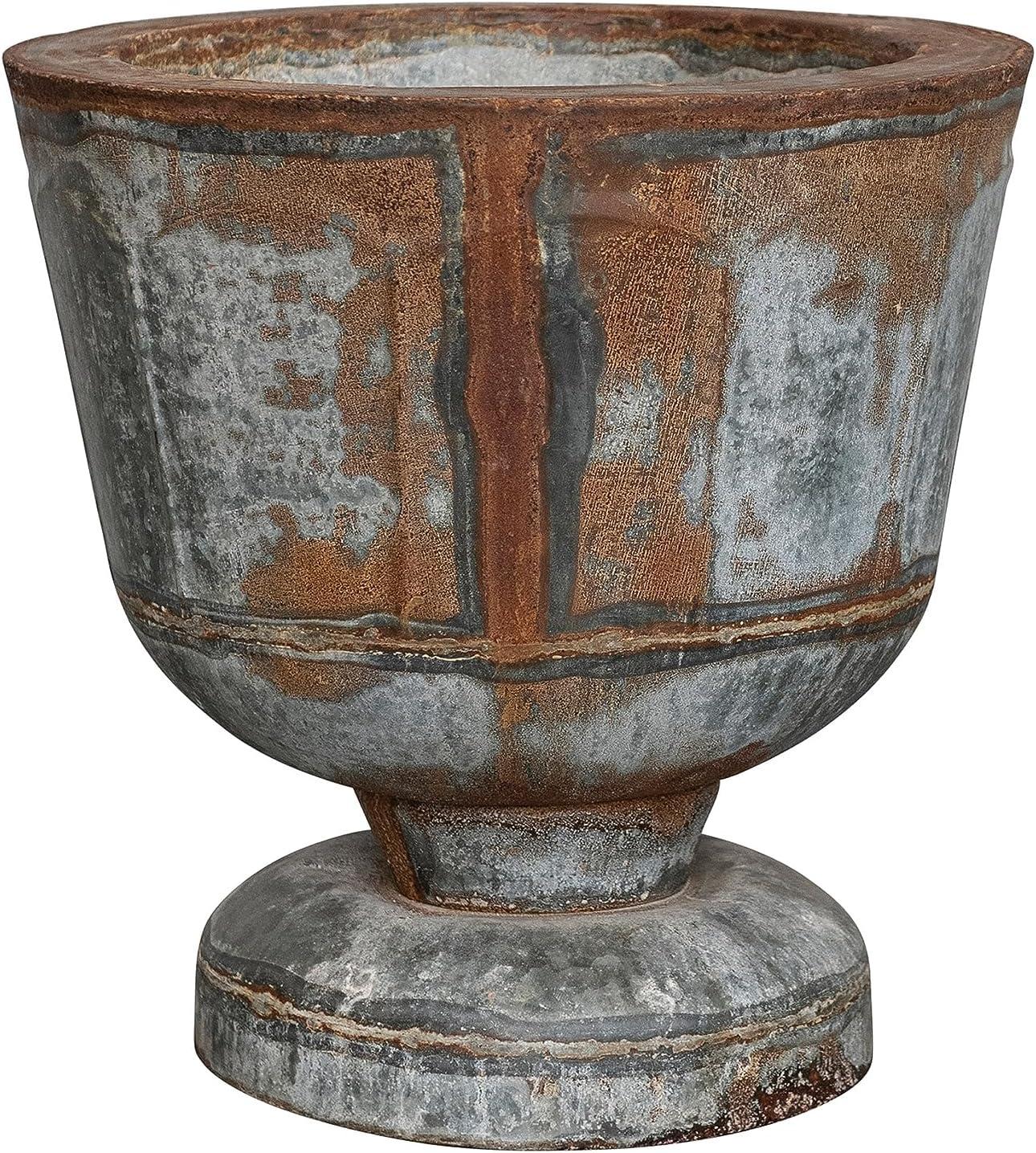 Distressed Zinc Finish Round Metal Footed Planter