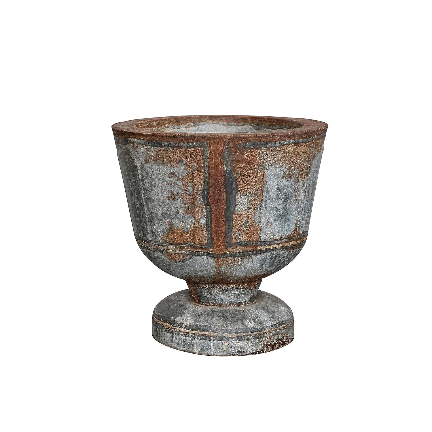 Distressed Zinc Finish Round Metal Footed Planter