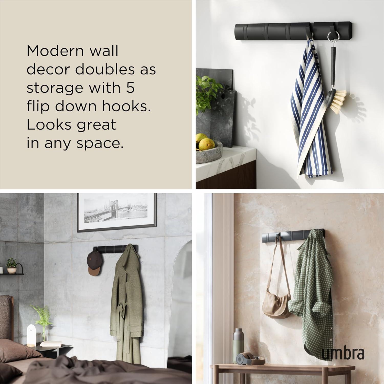 Umbra Flip Solid Wood, Metal Wall 5 - Hook Wall Mounted Coat Rack