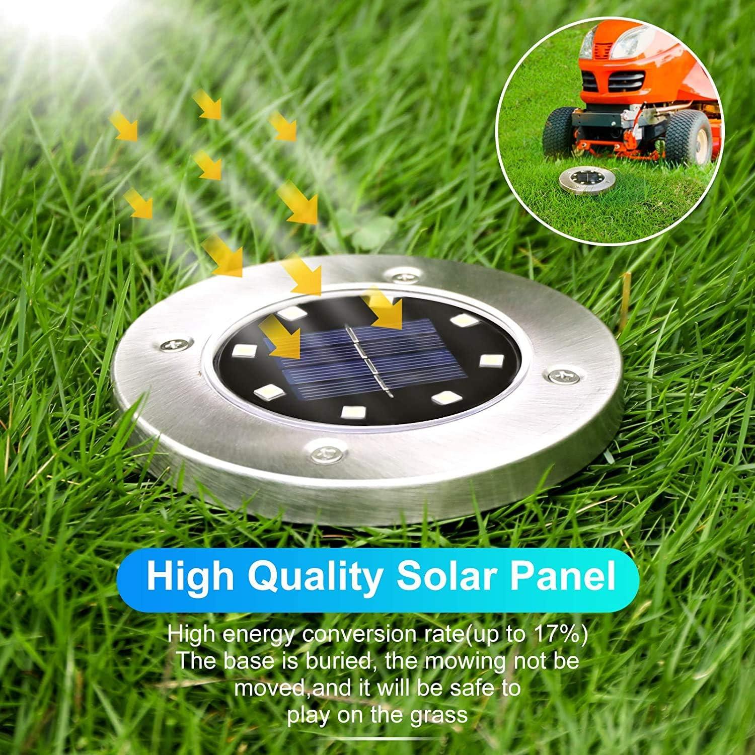 Bell + Howell 8 LED Solar Powered Disk Lights, 4 Pack, Outdoor Pathway Lights, Waterproof, Auto On/Off, Rust Resistant