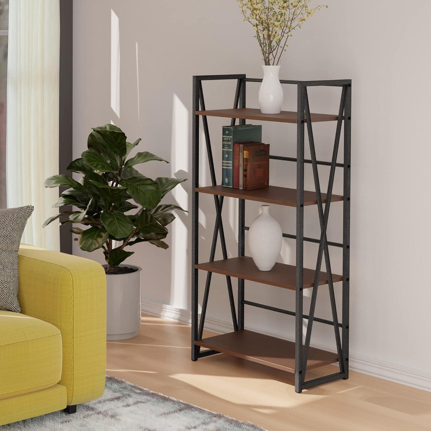 Isa Transitional 4-Tier Graphite & Walnut Shelving Unit