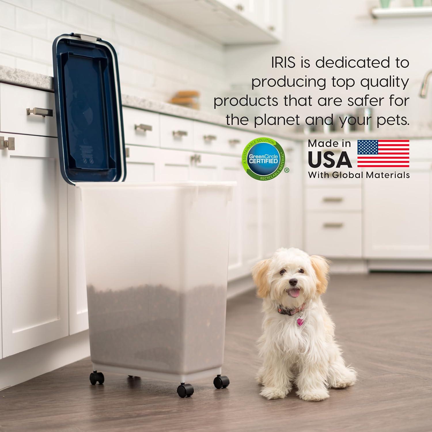 IRIS USA Airtight Pet Food Container with Casters, Navy