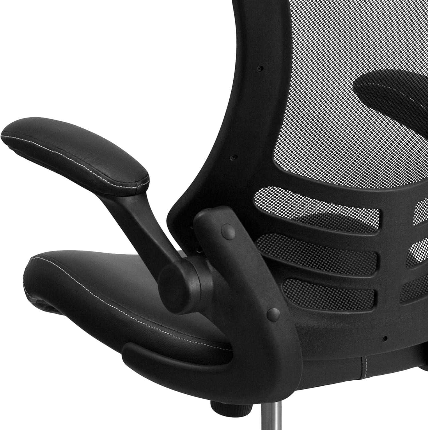 YZboomLife Mid-Back Black Mesh Swivel Ergonomic Task Office Chair with Flip-Up Arms