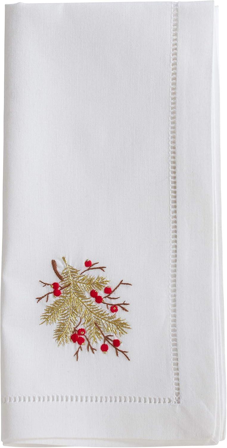 Saro Lifestyle Embr'd Berry Branch Napkin, 20" Square, White (Set of 6)