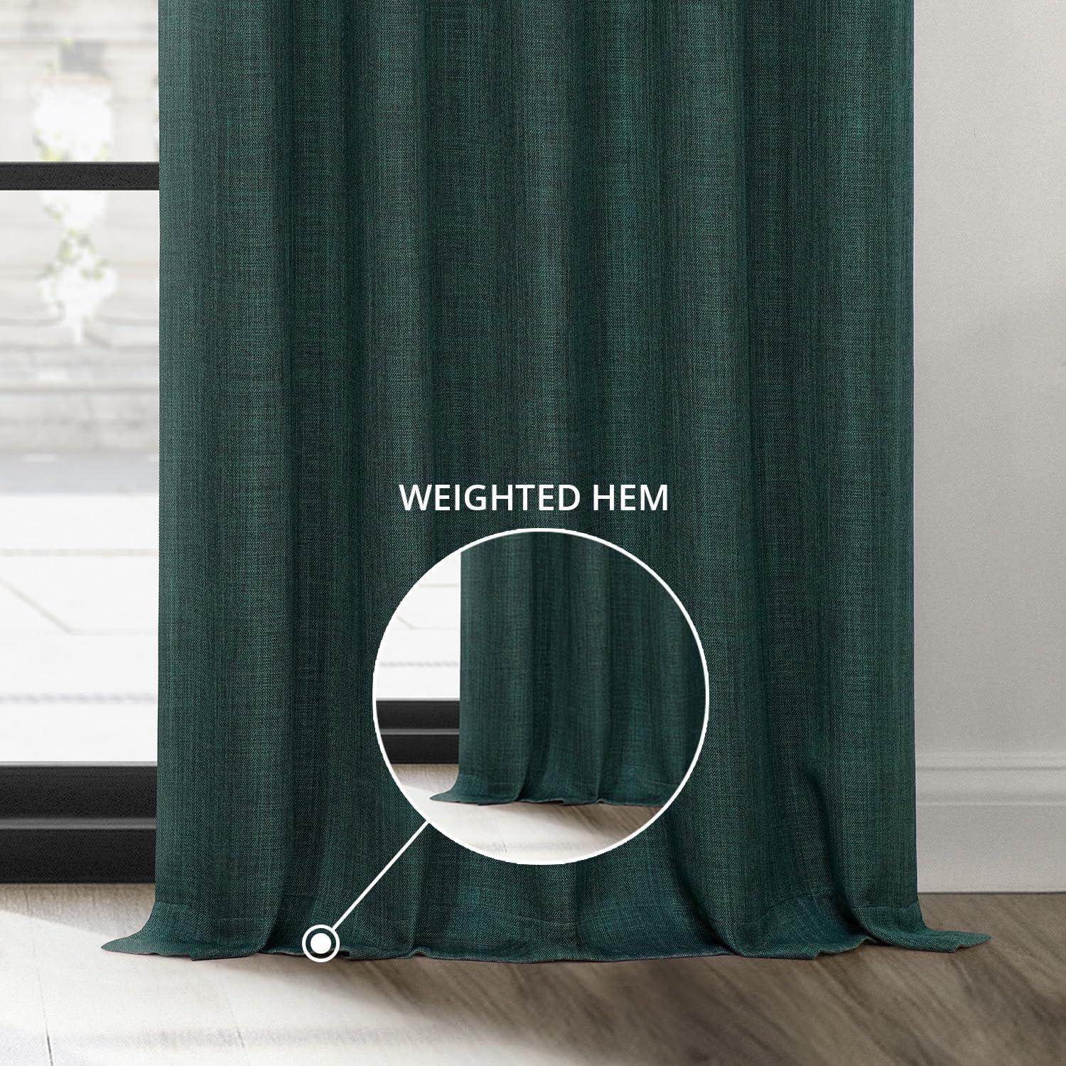 HPD Half Price Drapes Focal Green Faux Linen Room Darkening Curtains for Bedroom & Living Room Curtains (1 Panel), Door & Window Curtains 84 inches long, Rod Pocket Curtains & drapes, 50W X 84L