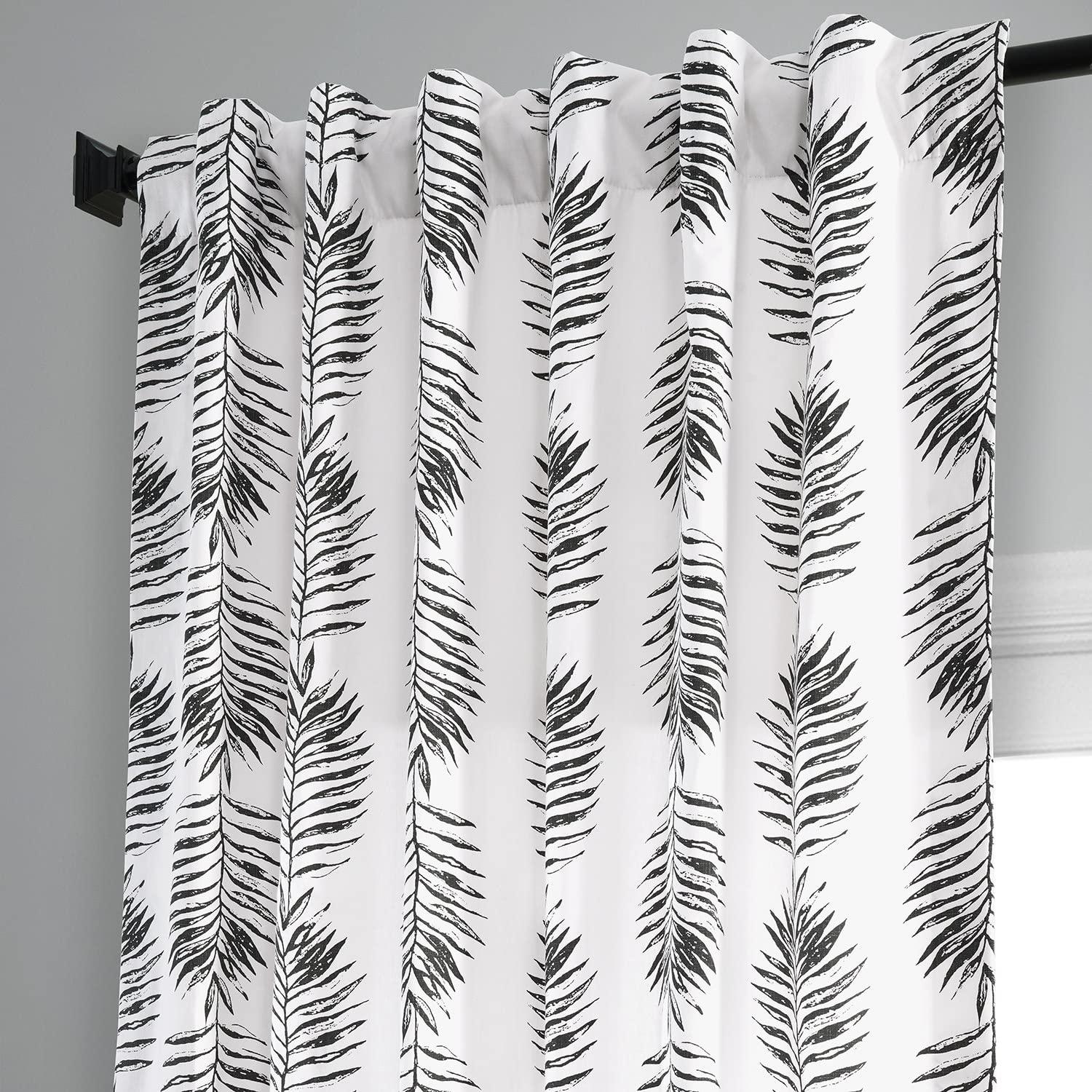 Sago Black Ink Printed Cotton Curtain (1 Panel), Sago Black Ink, 50W X 84L