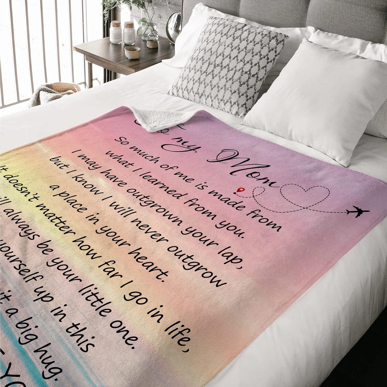 Gifts for Mom from Daughter or Son – to My Mom Blanket, Thoughtful Mothers Day or Birthday Gift, Cozy Present for Mother, Soft Flannel Throw Blanket 50x60 inches for Bed and Couch