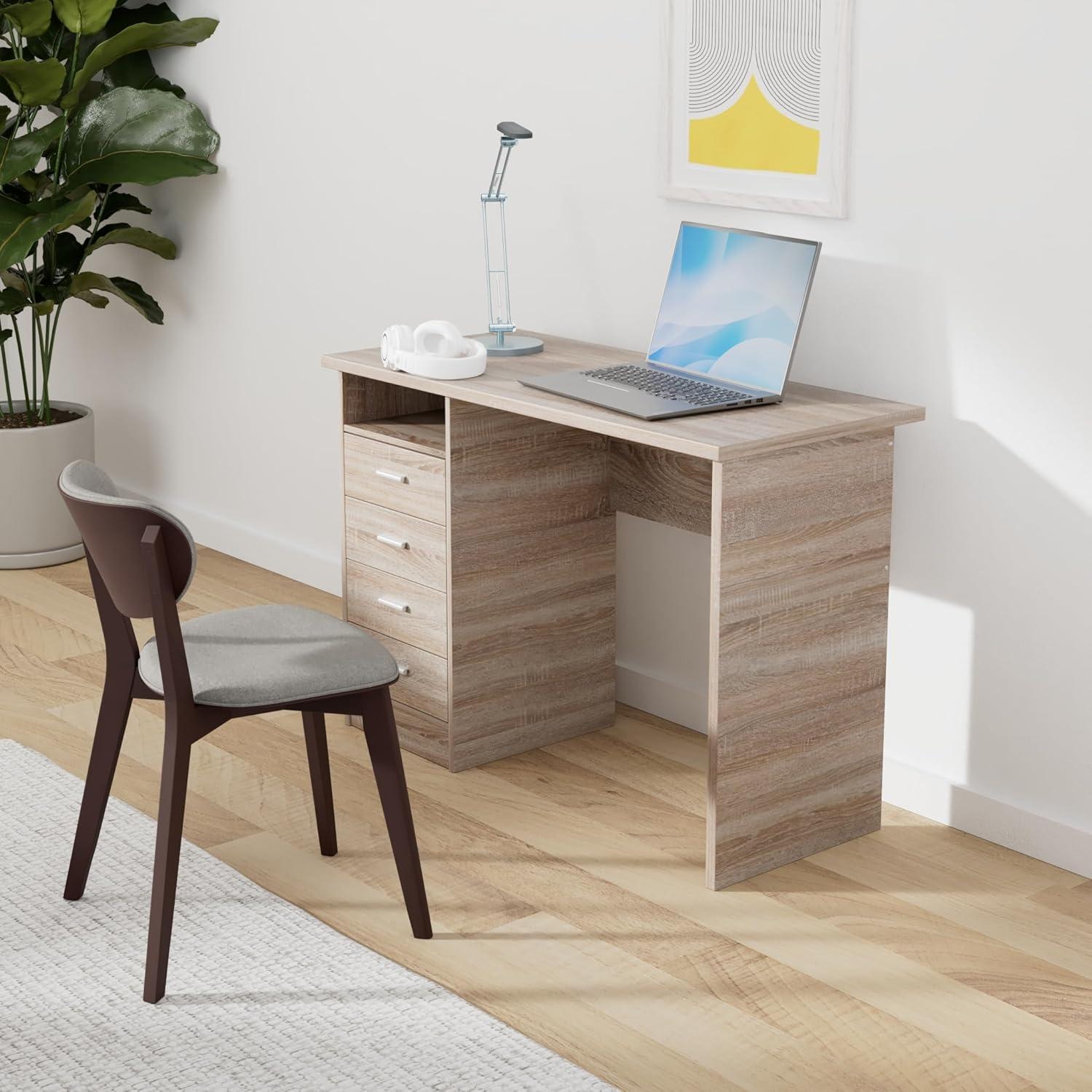 Tvilum Warner 4 Drawer Office Desk with 1 Shelf for Adults, Truffle