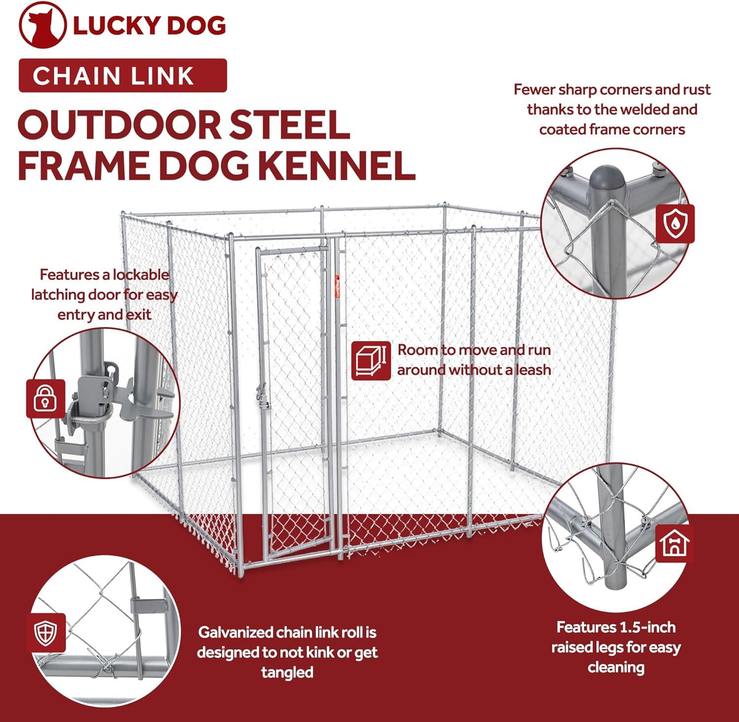 Lucky Dog 2-in-1 Size Galvanized Chain Link Kennel - Silver - CL 61528EZ