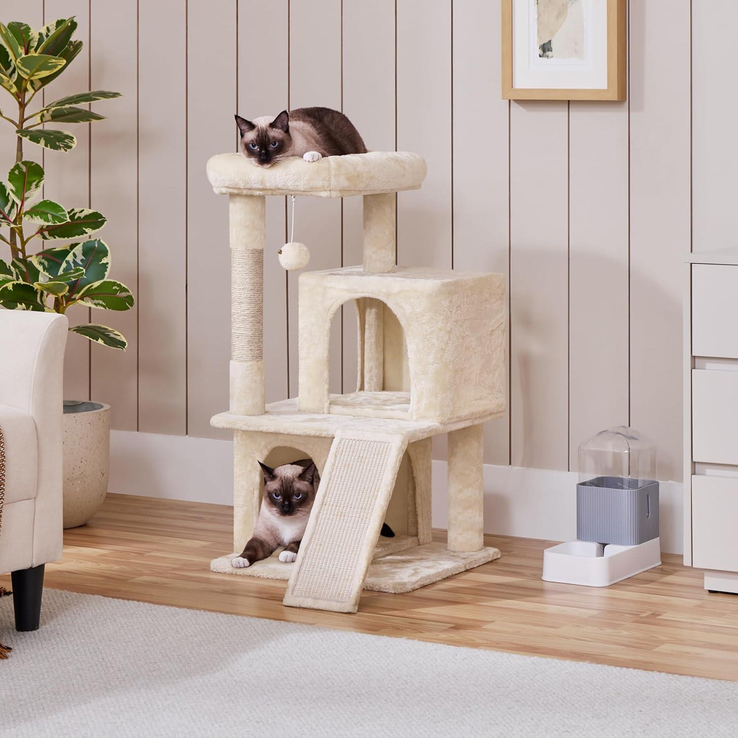 ZENY 36-in Cat Tree & Condo Scratching Post Tower, Beige