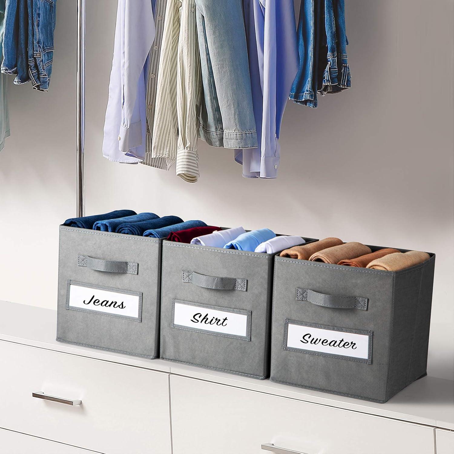 Gray Foldable Fabric Cube Storage Bins with Labels, Set of 10