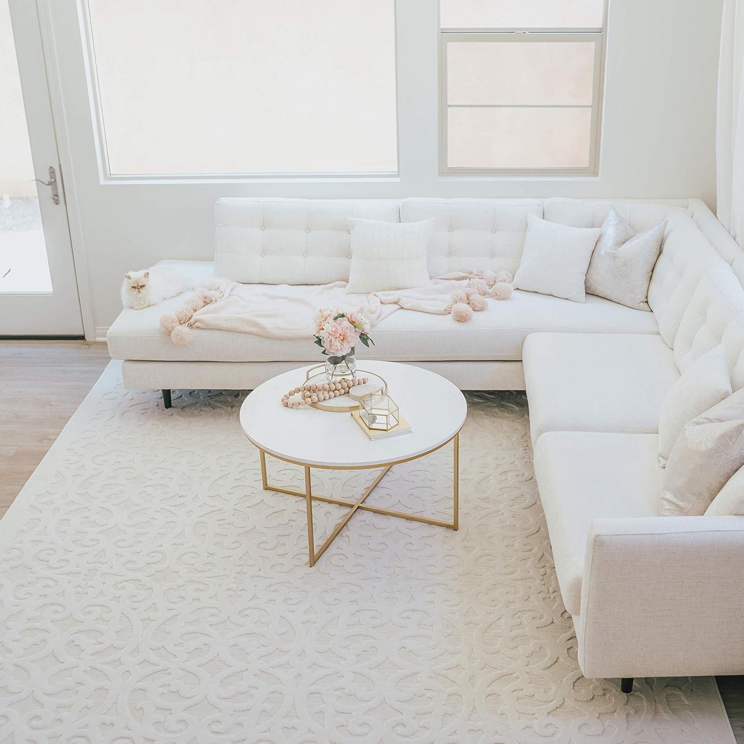 Orian Boucle Seaborn 5'2" X 7'6" Natural Damask High Low Outdoor Rug