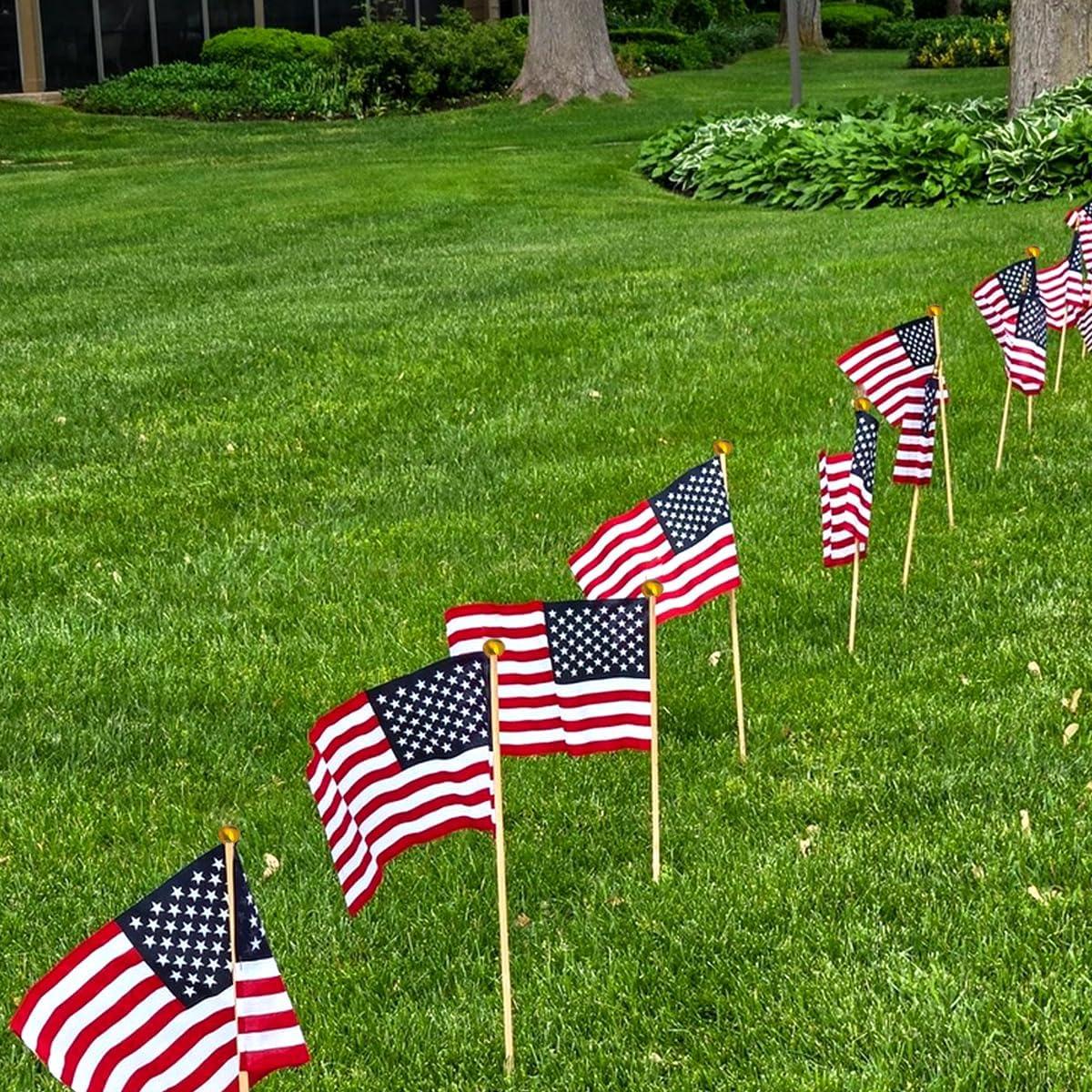 12 Pcs 12x18 Inch American Flags on Stick - Perfect for Memorial Day, 4th of July, Veterans Day Decorations USA Stick Flag with Handheld and Grounded Multi-Purpose Flagpole|Flagsticks USA 12 inch x 18