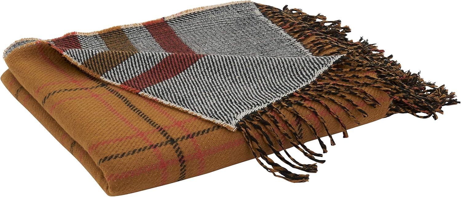 Design Imports 50"x60" Reversible Plaid Throw Blanket Rust : 20x20 Inch Polyester, Machine Washable Cloth Napkins