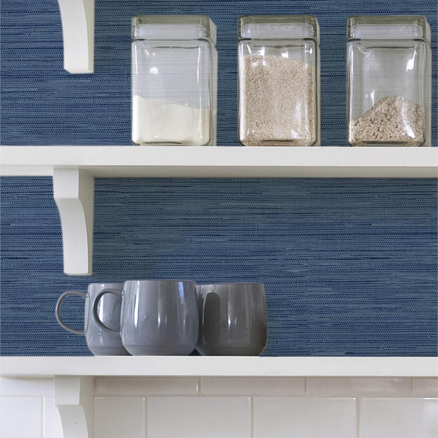 InHome 216-in by 20.8-in Avery Weave Navy Peel And Stick Chinese Wallpaper, 216-in by 20.8-in, 31.2 sq. ft.