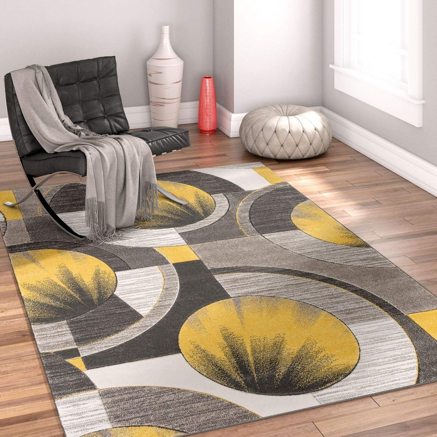 Well Woven Sunburst Modern Geometric Comfy Casual Hand Carved Abstract Contemporary Thick Soft Plush Area Rug