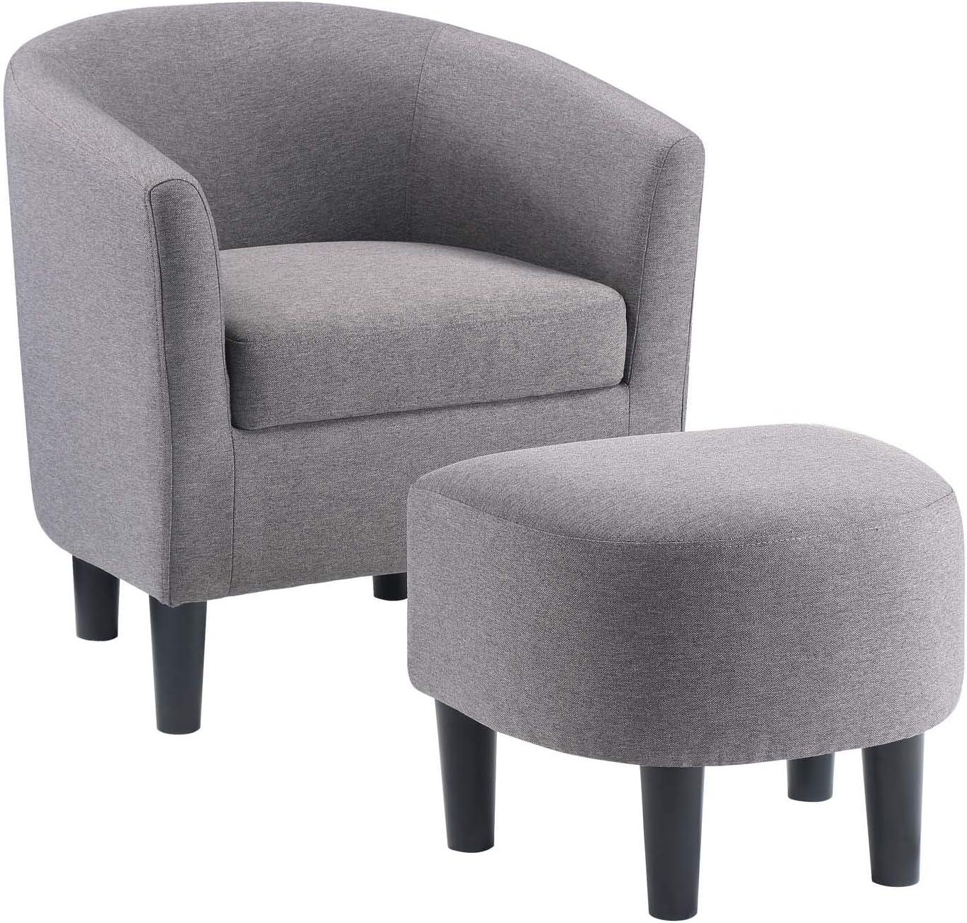 Convenience Concepts Take a Seat Churchill Accent Chair with Ottoman, Cement Gray Fabric