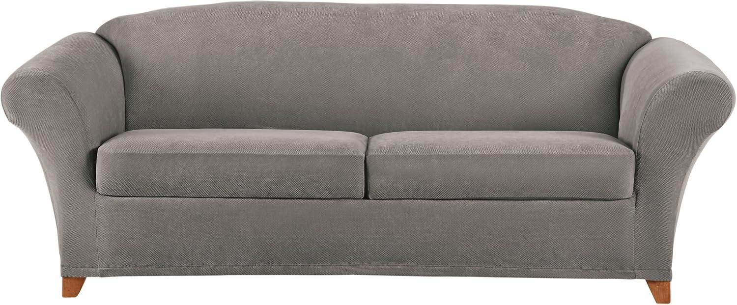 3pc Stretch Pique Sofa Slipcovers Flannel Gray - Sure Fit: Furniture Protector, Indoor Elastic Fit