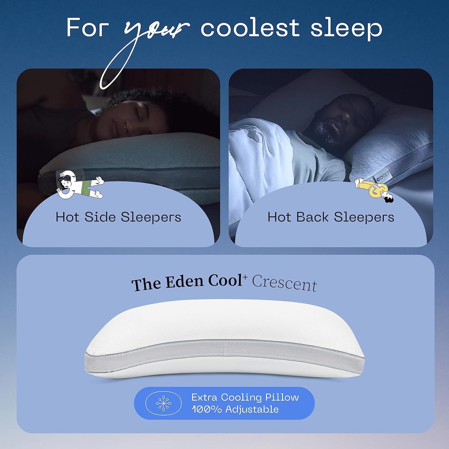 Coop Home Goods The Eden Cool+ Crescent Adjustable Pillow, King Size Plus Memory Foam with Cooling Gel, Neck Support, Back or Side Sleeper Pillow