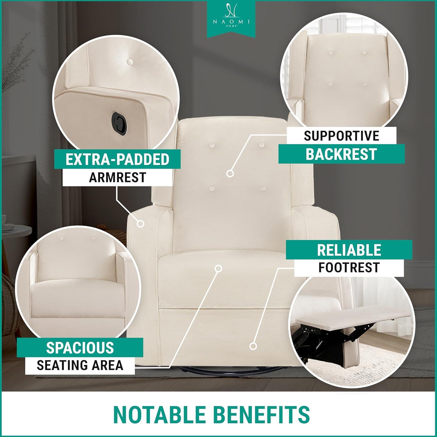 Odelia 360 Swivel Glider Rocker Recliner, Tufted Nursery Chair with Manual Puller, Plush Cushioning, Soothing Rocking Motion with Microfiber Fabric for Living Room, Bedroom, Apartment Cream