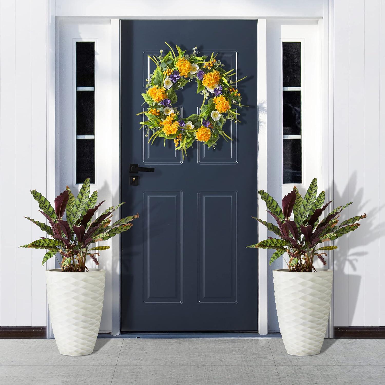 Set of 2 White Faux Ceramic Tall Floor Planters