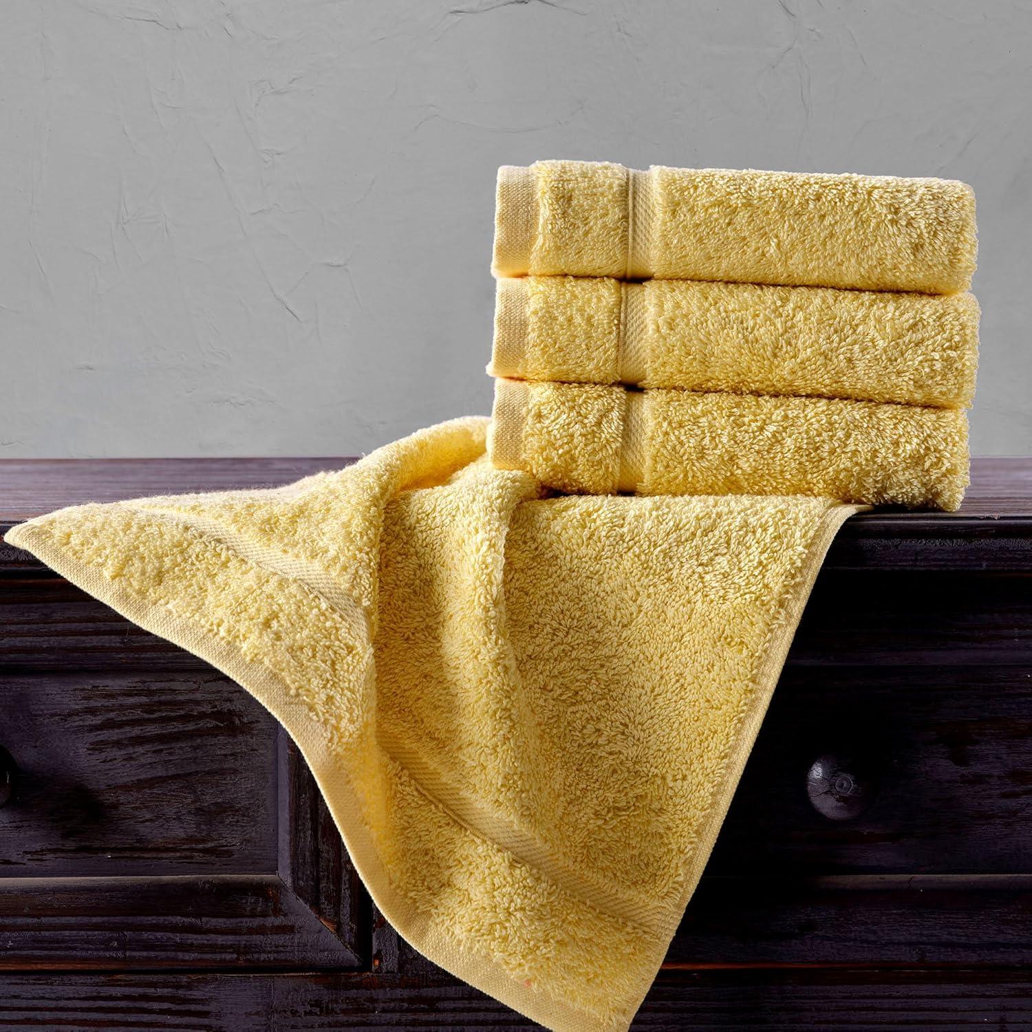 Hawmam Linen Yellow Face Washcloths, Set of 4, 13' x 13', Premium Luxury 100% Turkish Cotton, 600 GSM, Soft Hotel Quality Yellow Towels Bathroom Sets, Versatile For Kitchen, Hand, Cleaning