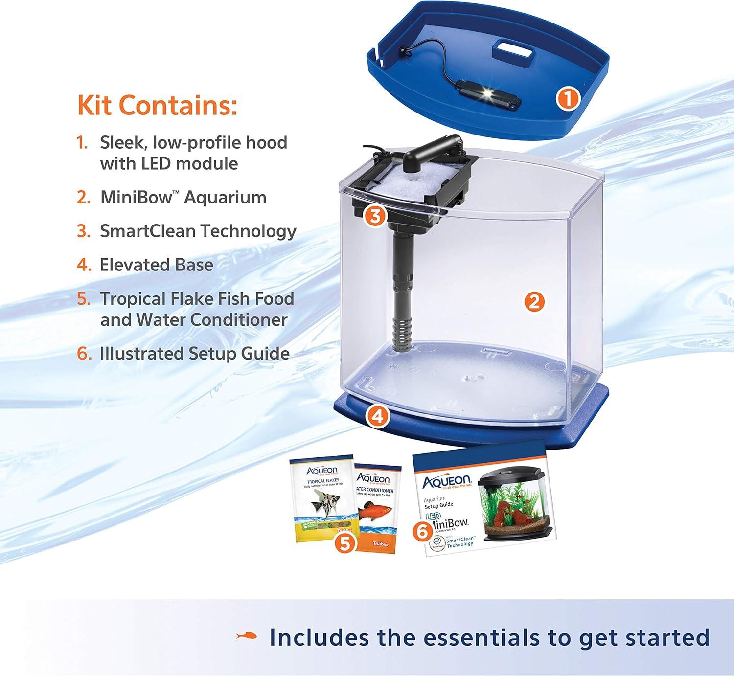 TiaGOC LED MiniBow Small Aquarium Fish Kit with SmartClean Technology, Blue, 1 Gallon