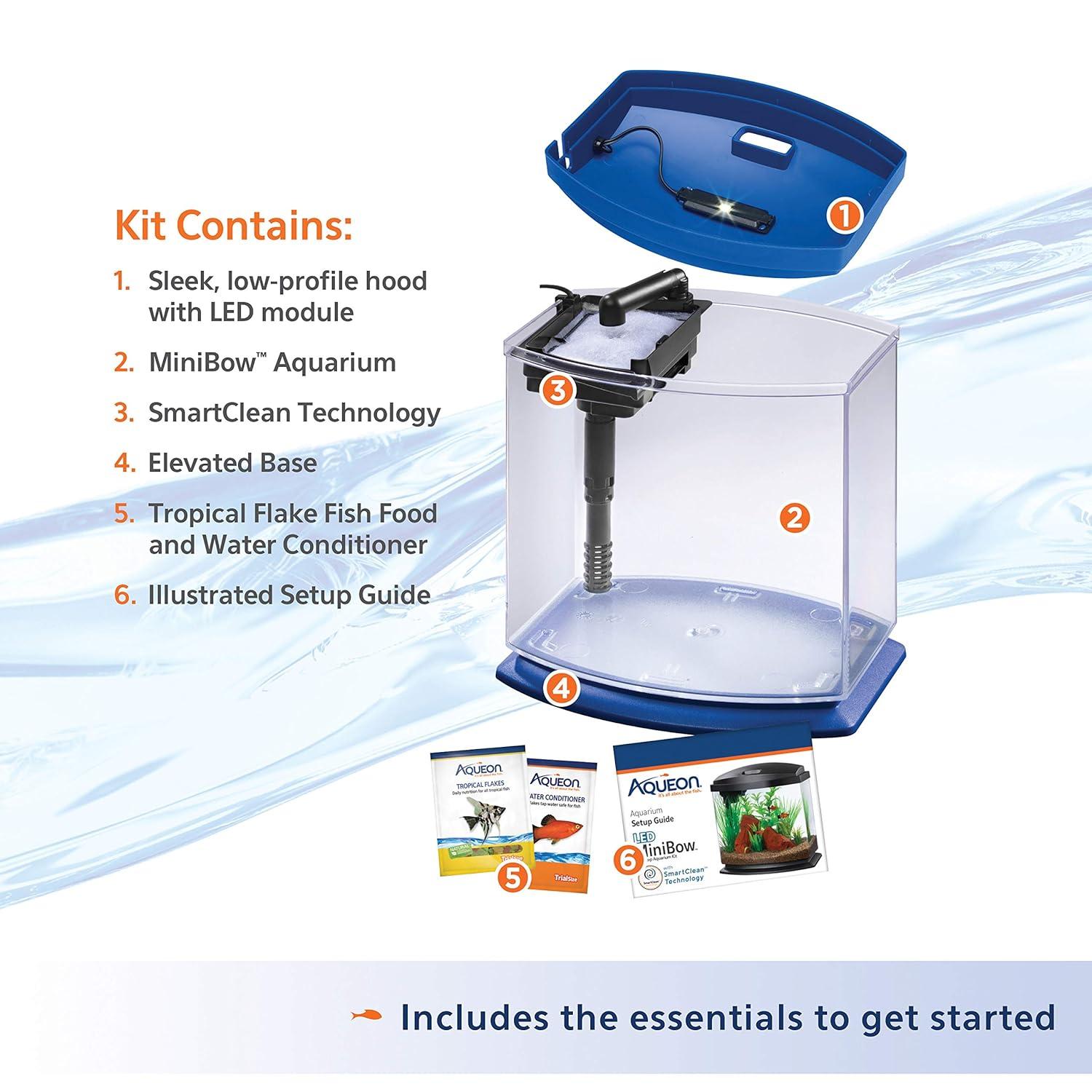 TiaGOC LED MiniBow Small Aquarium Fish Kit with SmartClean Technology, Blue, 1 Gallon