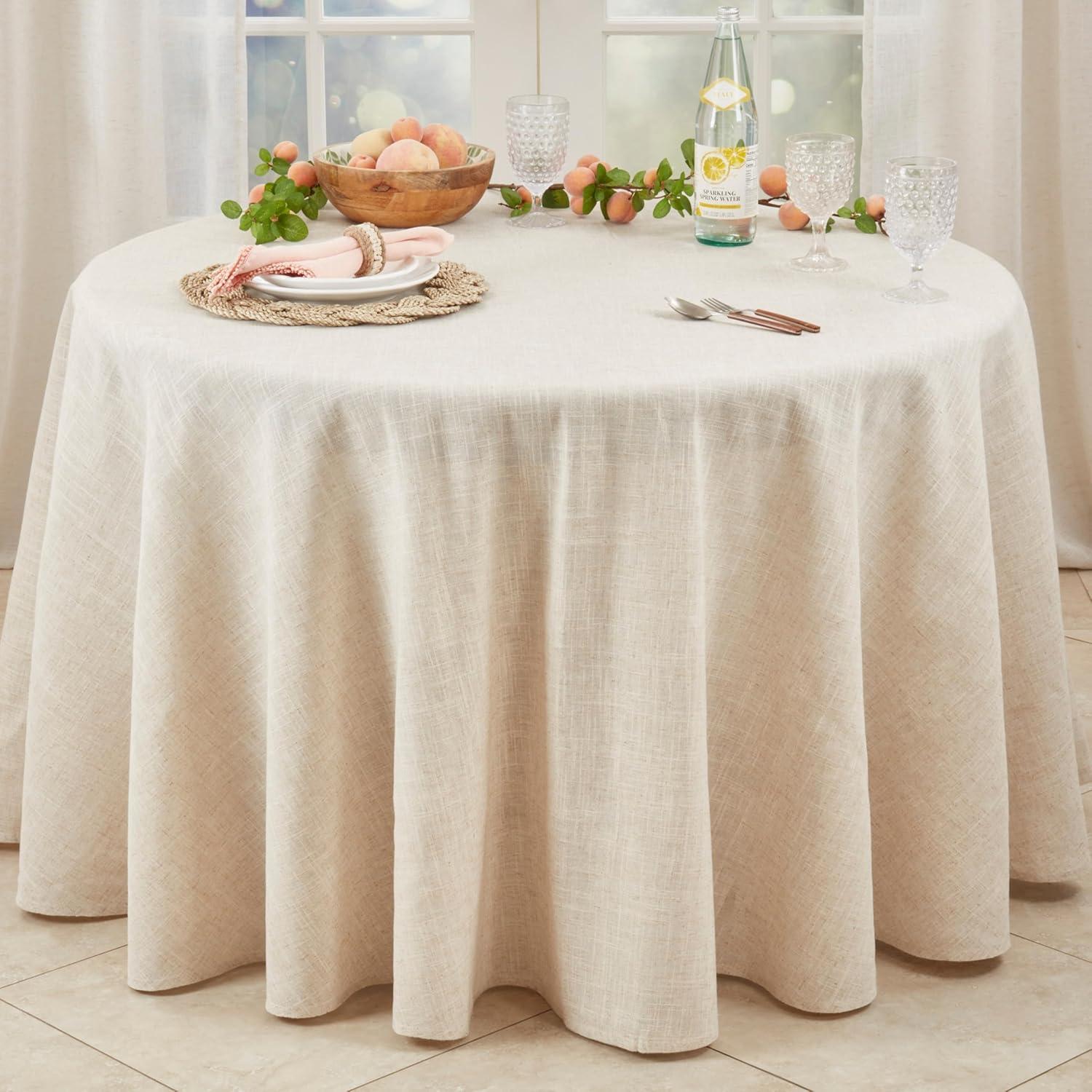 Saro Lifestyle Natural Toscana Tablecloth, Natural, 96" Round