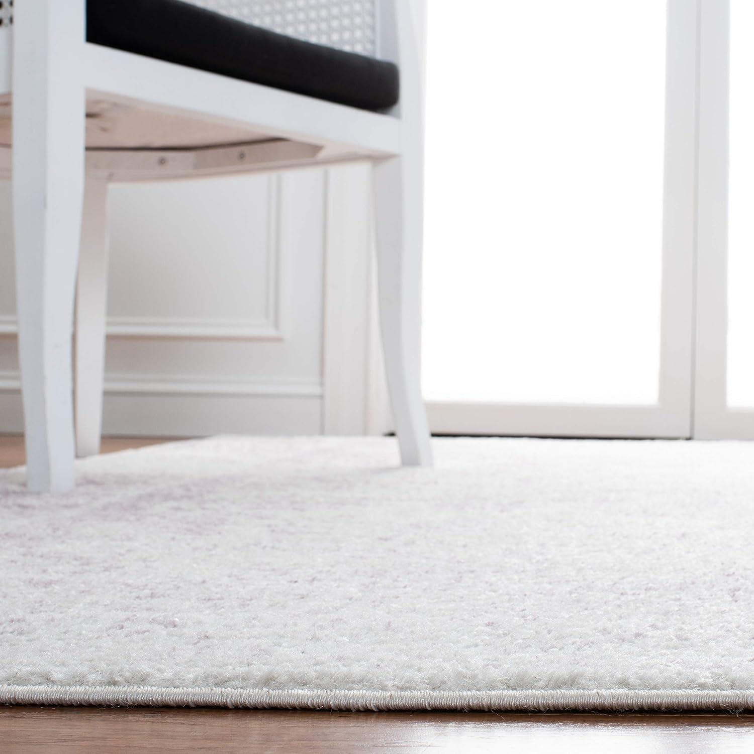 Elegant Ivory and Lavender 6' Square Synthetic Area Rug