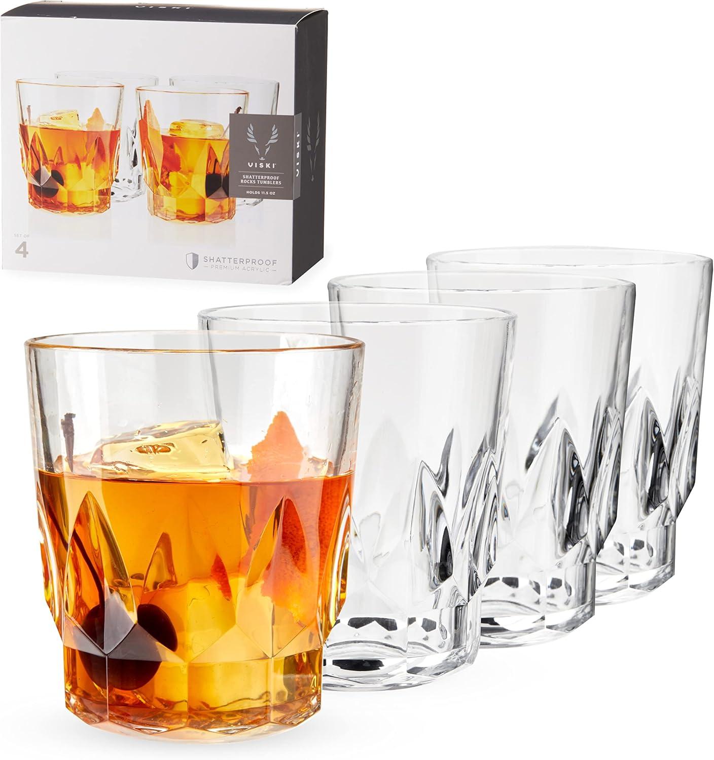 Viski Shatterproof Clear Acrylic Double Old Fashioned Glasses Set of 4