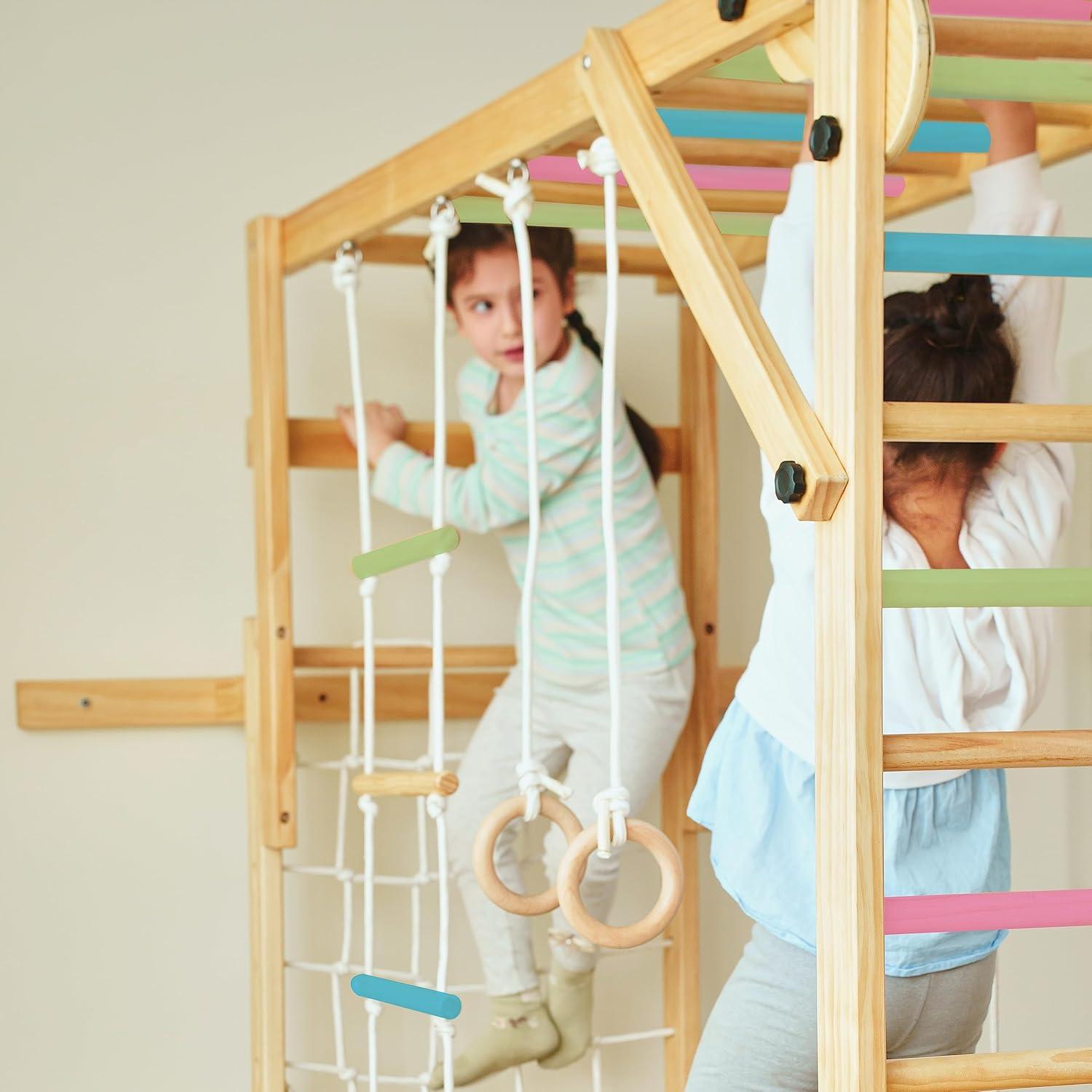 Avenlur Grove - Wood indoor 8-in-1 Wall Jungle Gym, Color