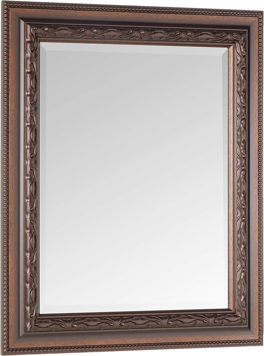 Bronze Rectangular Beveled Wall Mirror with Embossed Frame