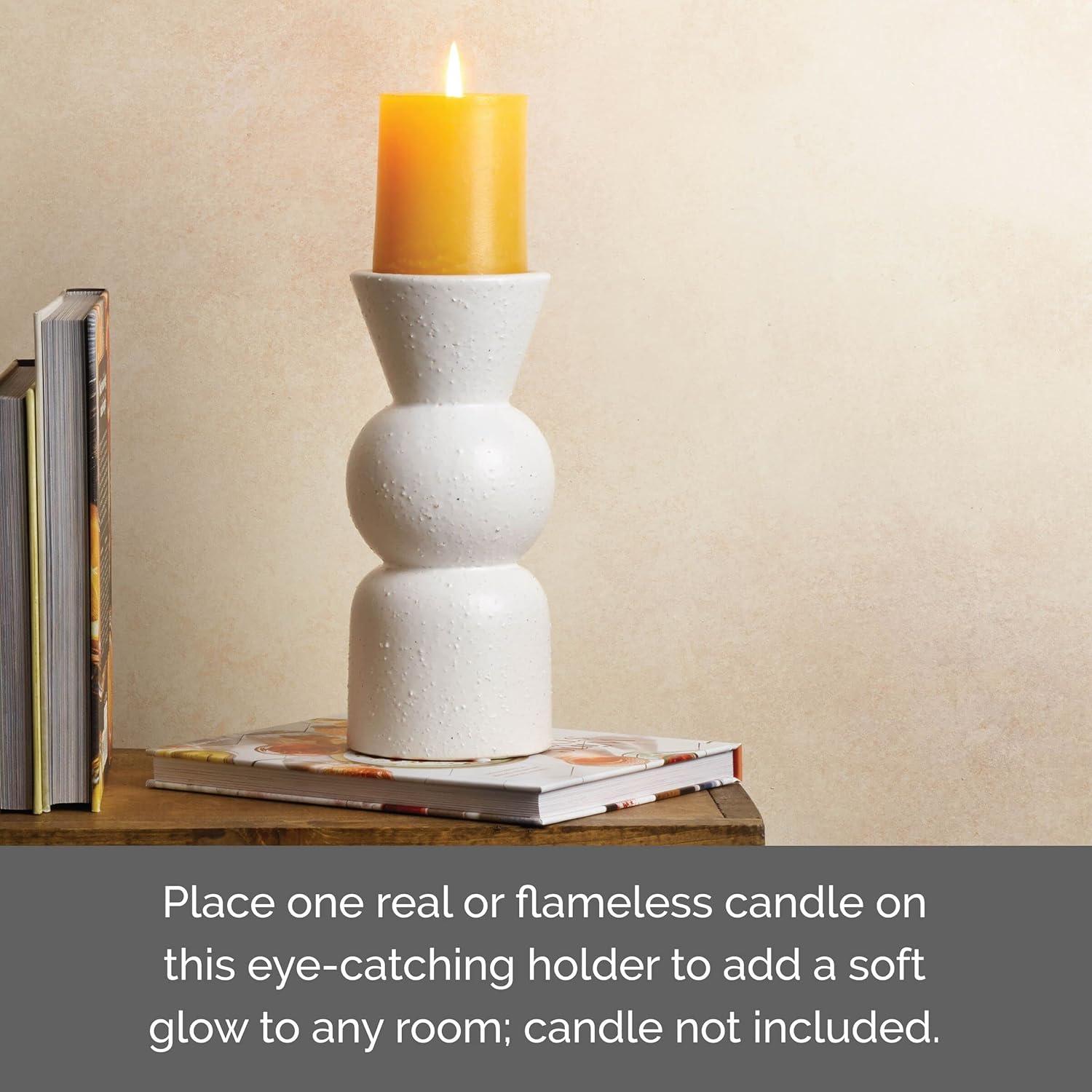 Elements 9 Inch Ceramic White Mid Ball Candle Holder