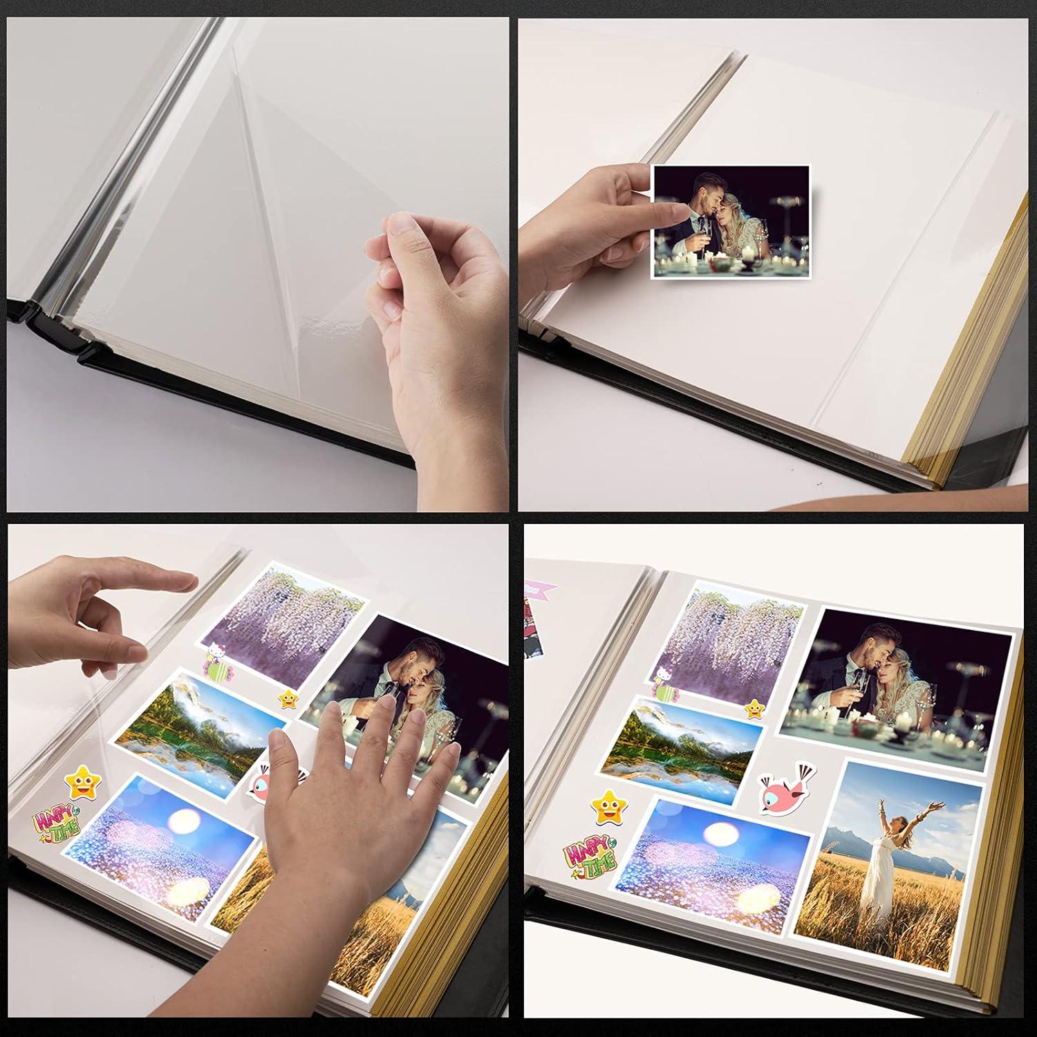 Photo Album Self Adhesive 80 Sticky Pages Leather Cover Scrapbook Photos Book for Christmas Gifts Wedding Large Picture Albums Hold 3x5 4X6 5X7 8X10 Black