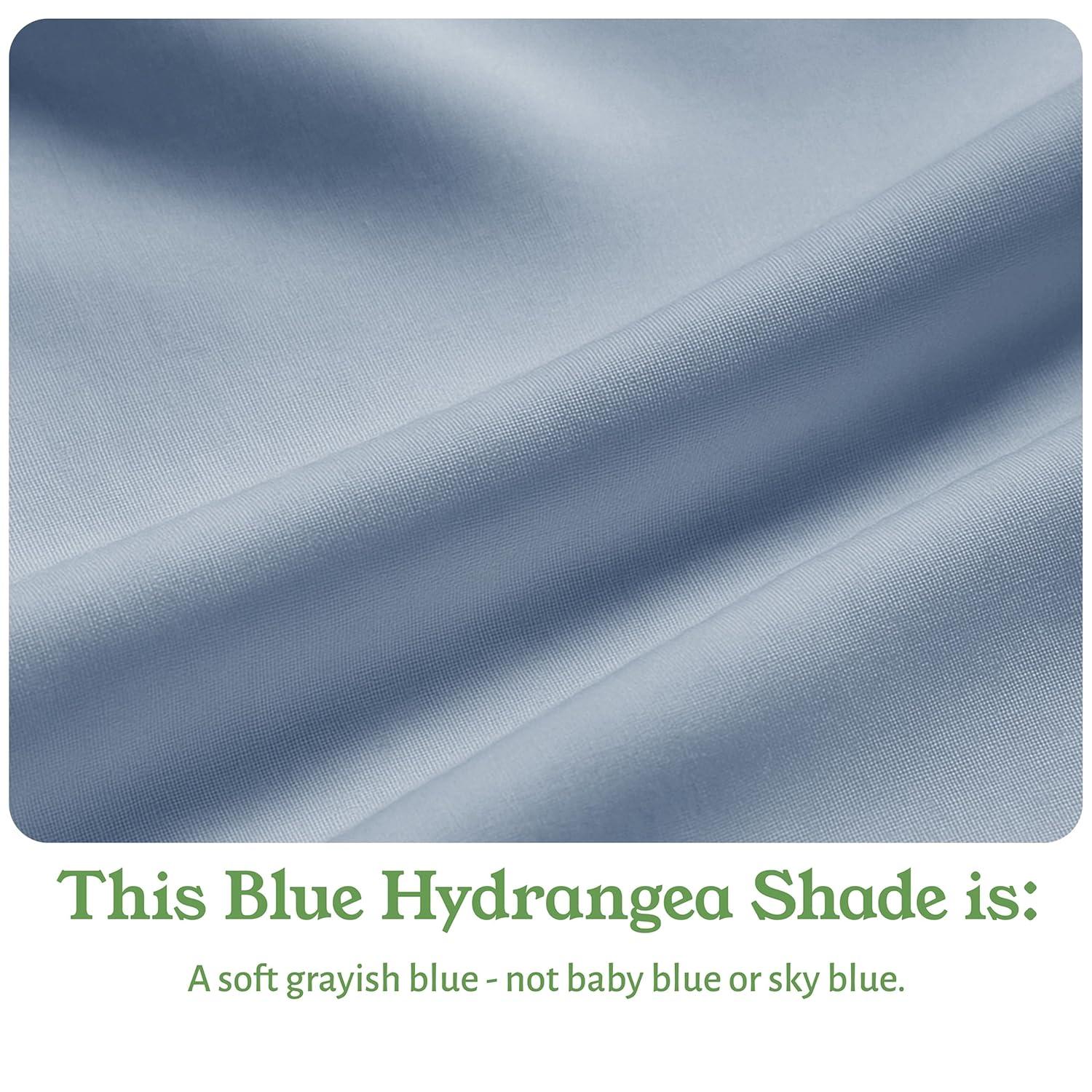 Queen Sheets Set, 100% Organic Cotton Percale, Blue Hydrangea Bed Sheets by California Design Den