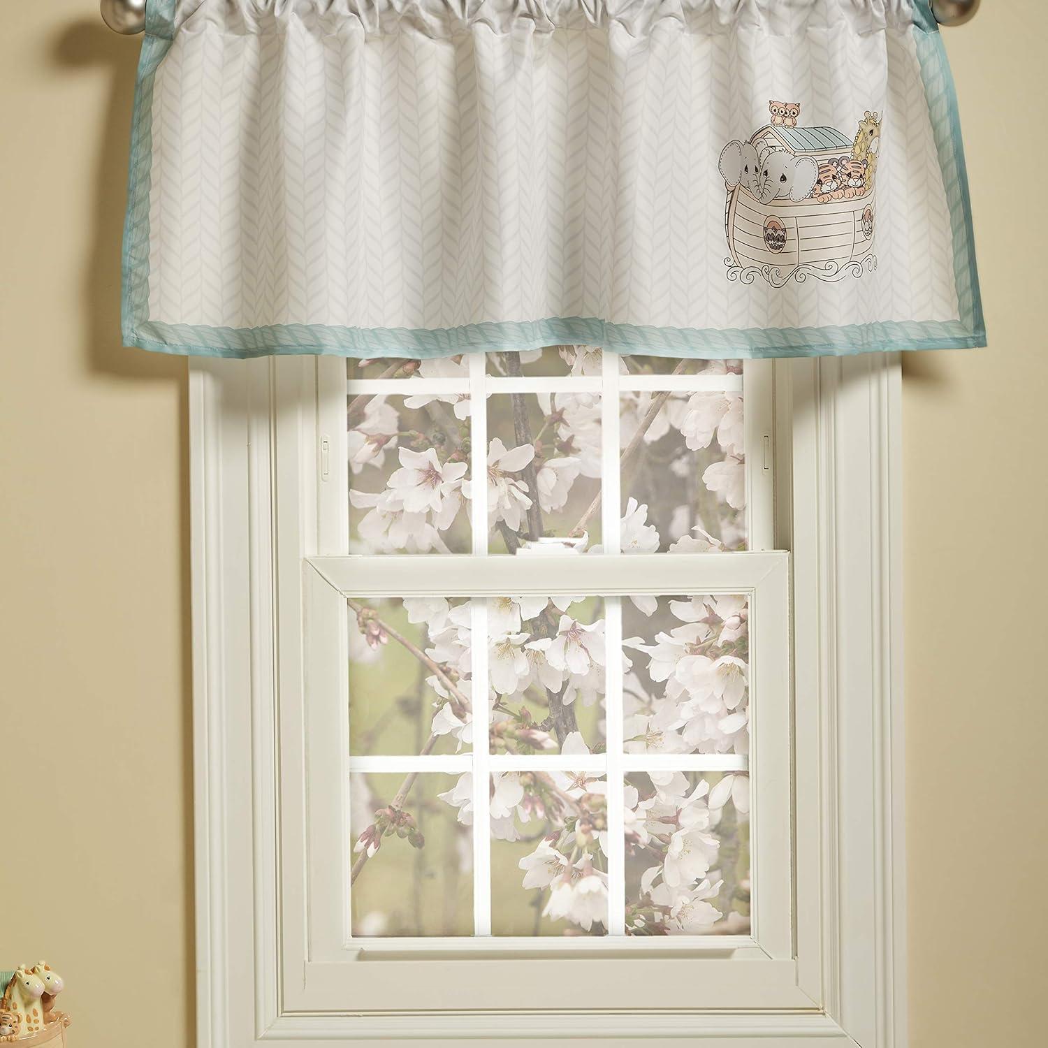 Everyday Kids Precious Moments Noah’s Ark Valance – 60x15” Window Décor with Giraffes, Tigers, Elephants and Blue Border for Baby and Toddler Boys